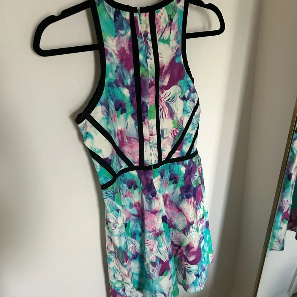 Parker Blue and Pink Sheath Mini Dress Halter Sleeveless - Picture 3 of 5